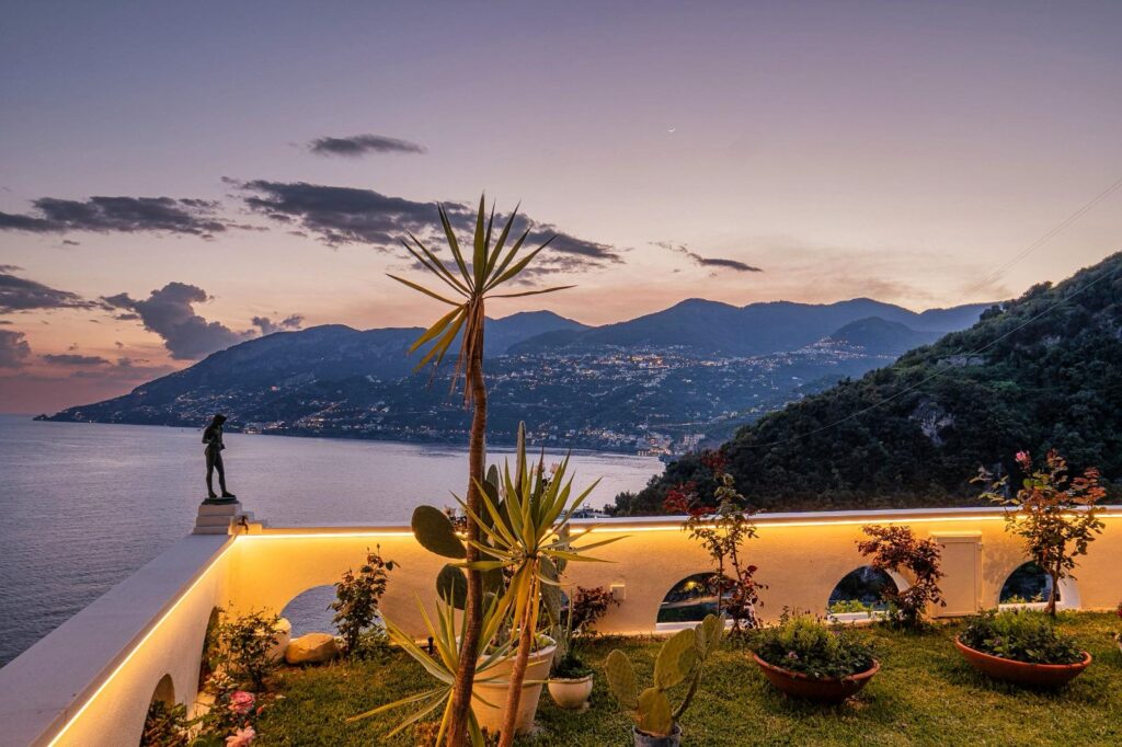 Private terrace with sunset views across the Amalfi Coast