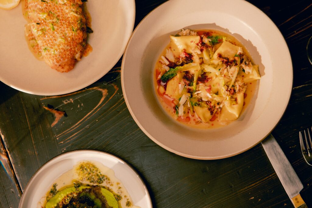 Pasta with vegetables and other traditional Amalfi Coast dishes served in late summer.